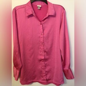 A new day pink satin feel button down blouse size XS